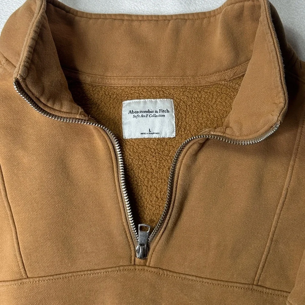 Abercrombie & Fitch Soft AF Cropped Quarter Zip Pullover Sweater - Camel Tan - Picture 2 of 9